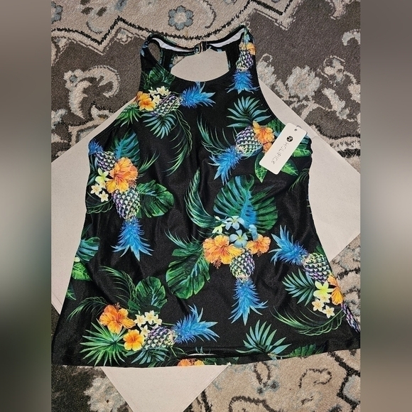 HOLIPICK 2 pc BIKINI BLACK TROPICAL SZ L NEW "V" - Picture 2 of 7